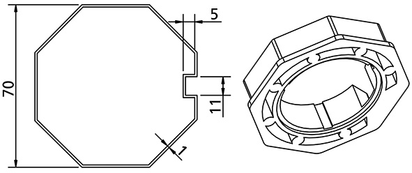 CORONA PVC OTTAGONALE D.70 PER MOTORI V2          