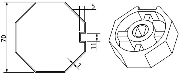 PULEGGIA ALLUMINIO OTTAGONALE D.70 PER MOTORI V2  