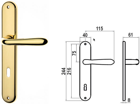 MANIGLIE C/PLACCA GHIDINI OTTONE UNO F.PATENT I.90