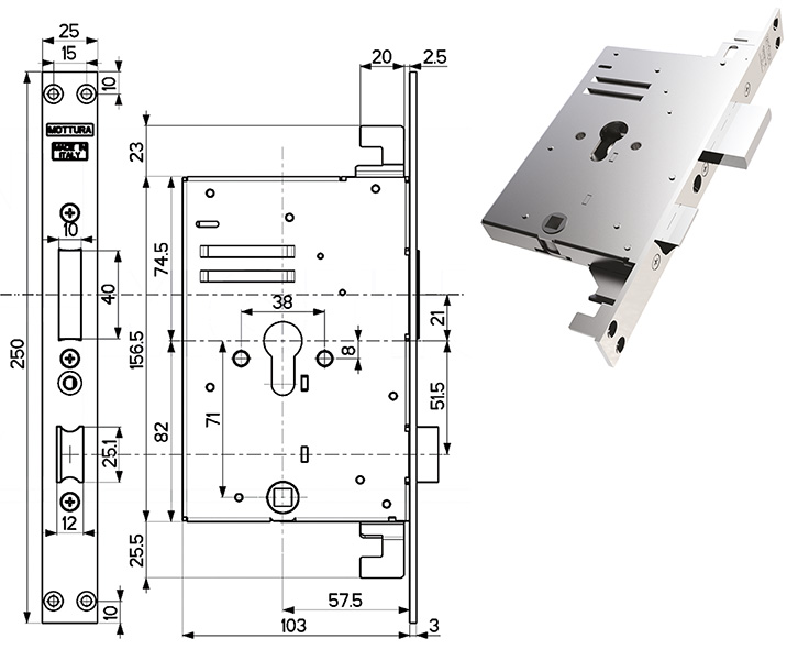SERRATURE MOTTURA INFILARE TRIPLICE 89B750W00T    