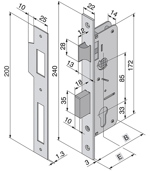 SERRATURE WELKA 015.25/35 INFILARE PER LEGNO      